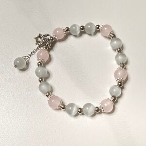 Elegant Silver and Pink Beaded Bracelet